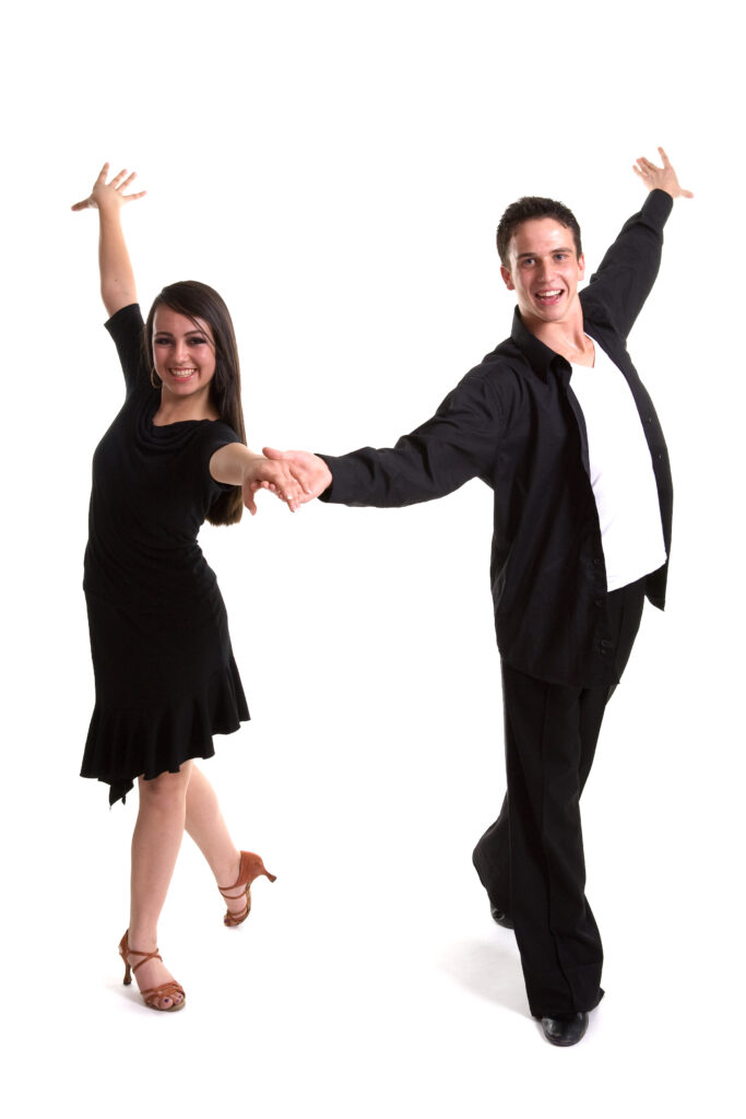 Foxtrot dance teacher guiding a student through basic slow-quick-quick steps
